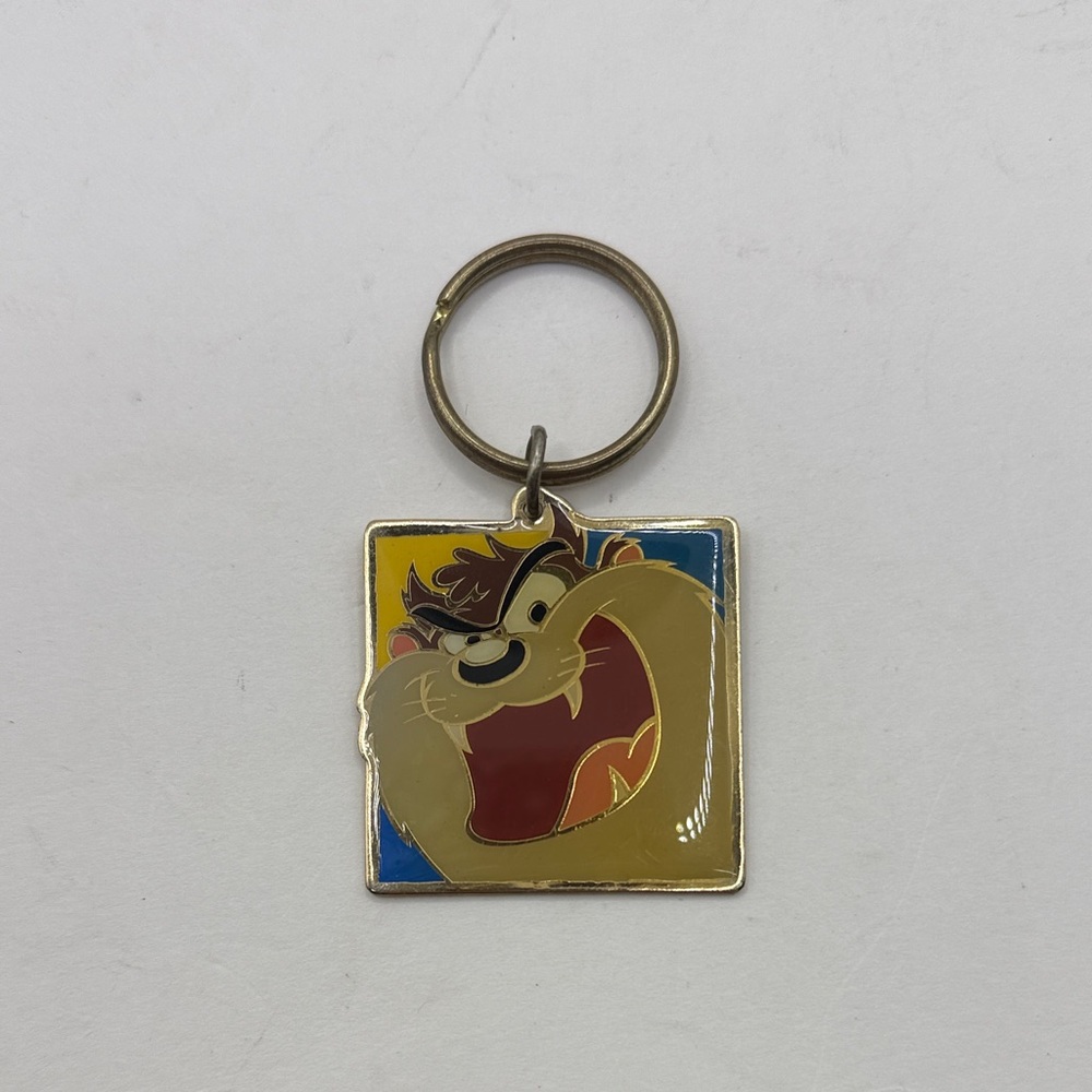 Vintage Taz Devil Looney Tunes Warner Bros Square Metal Keychain Collectible